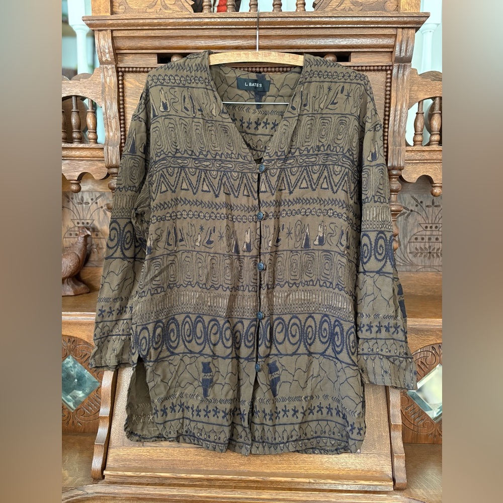 Vintage 90s L. Bates embroidered Geometric Women's tunic size medium